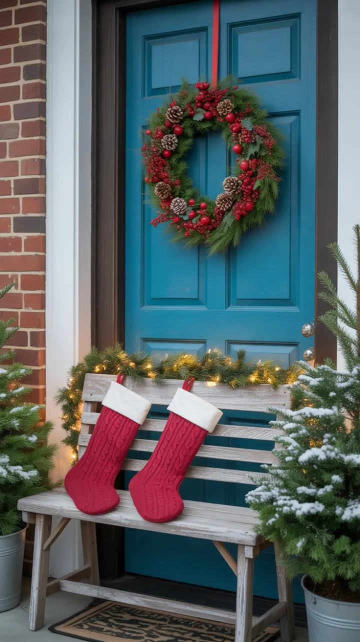 Robin's Egg Welcome on a Twinkling Christmas Porch
