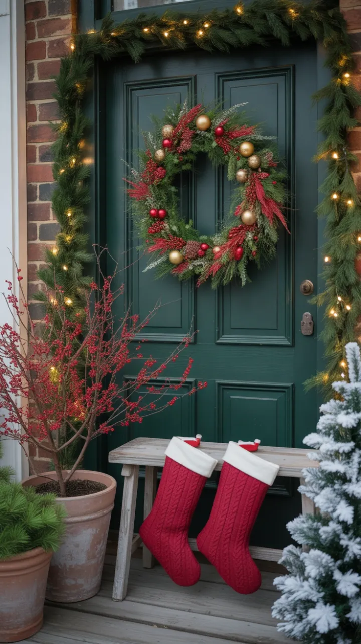 Twinkling Welcome on a Cozy Christmas Porch