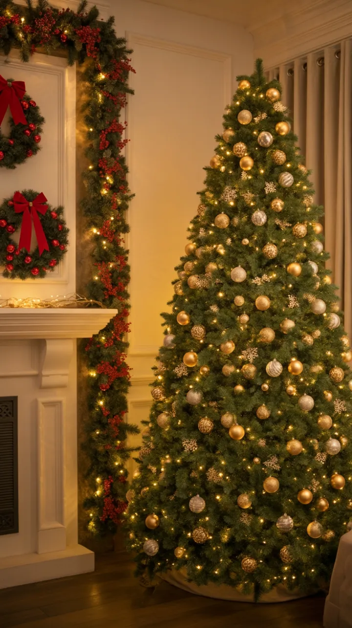 Cozy Golden Christmas by the Fireplace