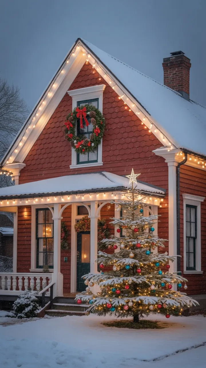 Snow-Kissed Victorian Home Wrapped in Christmas Light