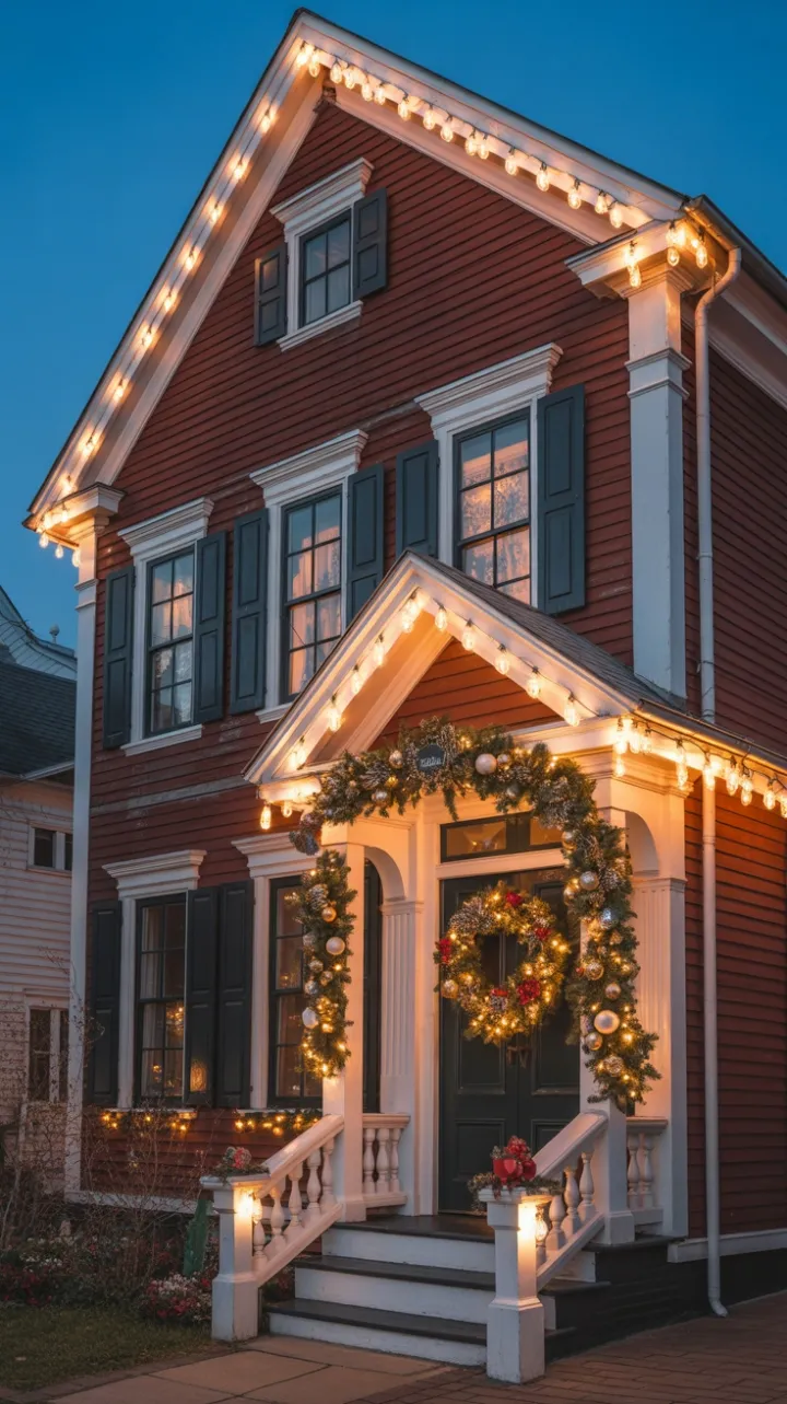 Dusk-Bathed Victorian Wrapped in Warm Holiday Glow