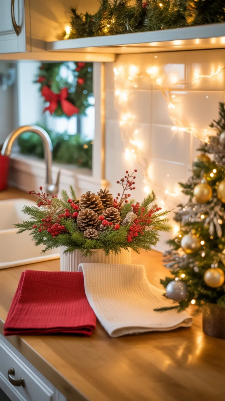 Warm Holiday Kitchen Bathed in Twinkling Light
