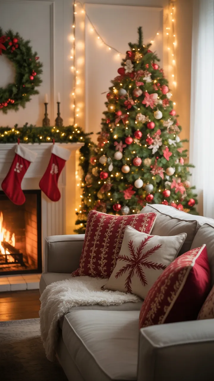 Fireside Christmas Magic in a Cozy Living Room