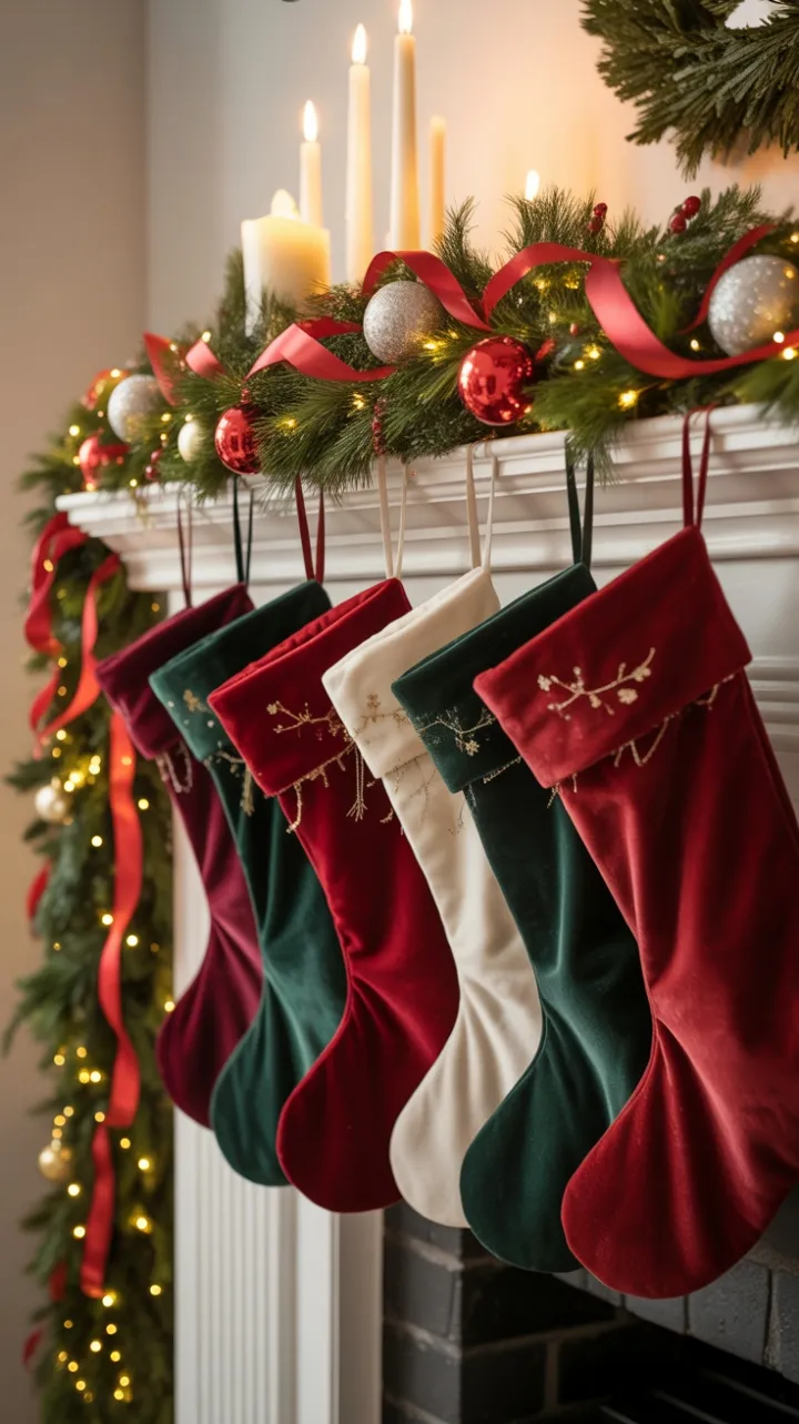 Garlanded Mantel of Velvet Stockings and Golden Light