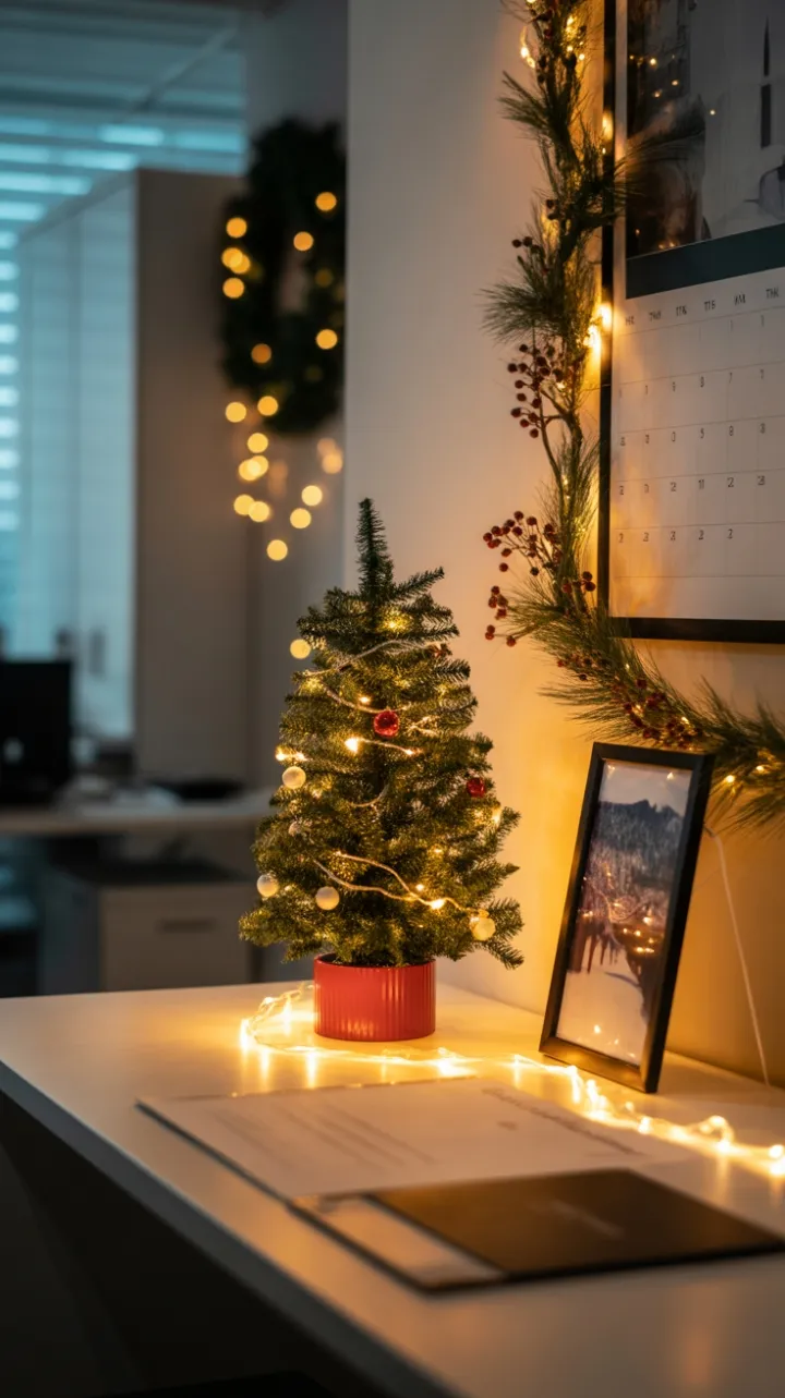 Office Desk Aglow with Holiday Cheer