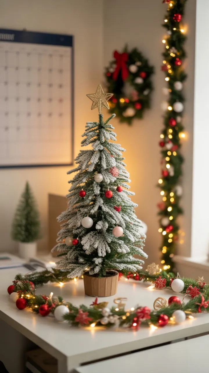 Miniature Christmas Wonderland on an Office Desk