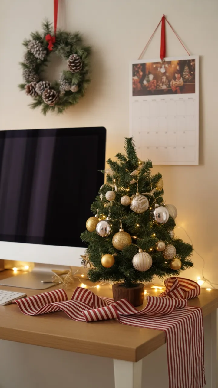 Cozy Christmas Workspace Wrapped in Warm Light