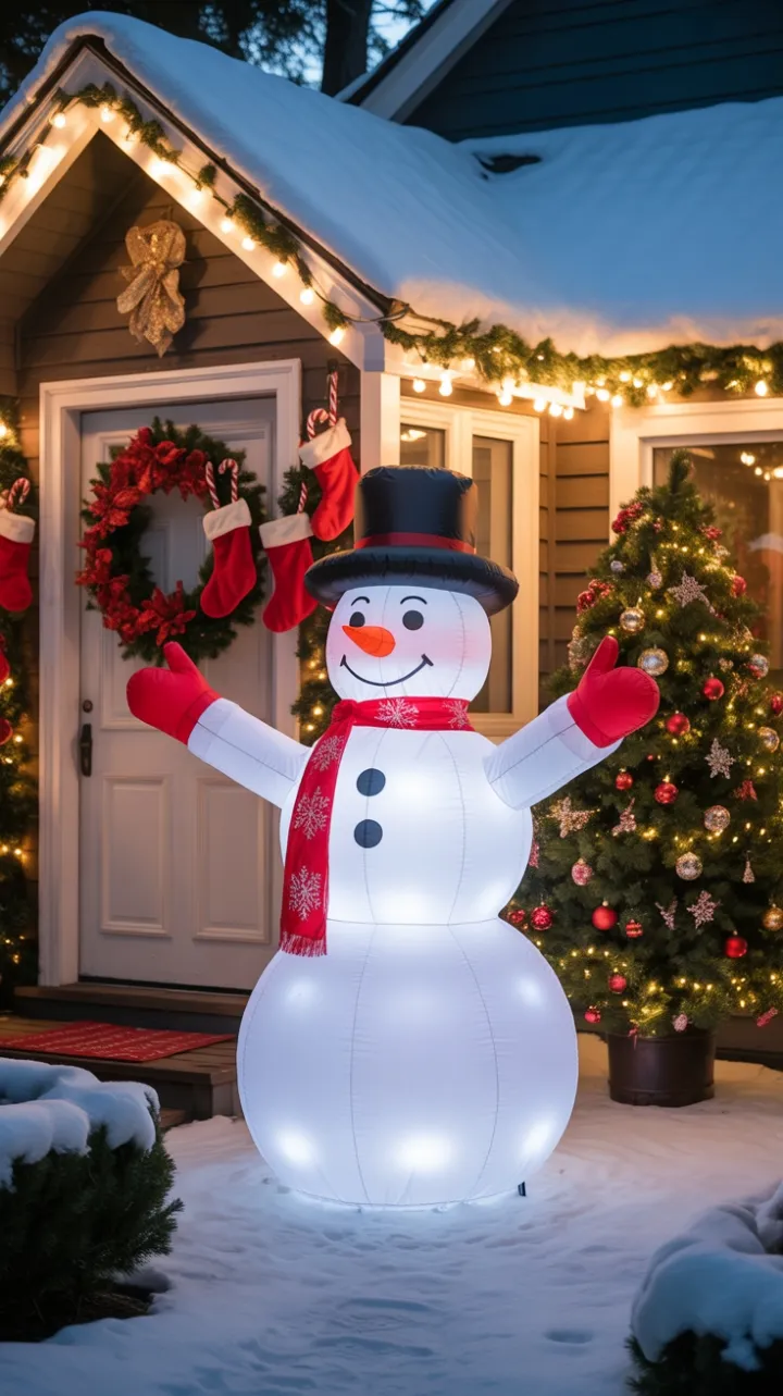 Enchanting Snowy Front Yard Aglow with Holiday Cheer