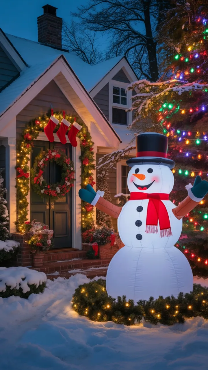 Twinkling Snowman Welcome on a Cozy Holiday Lawn