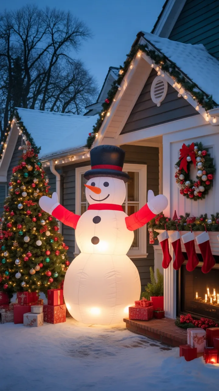 Sunset Magic on a Snowy Festive Front Yard