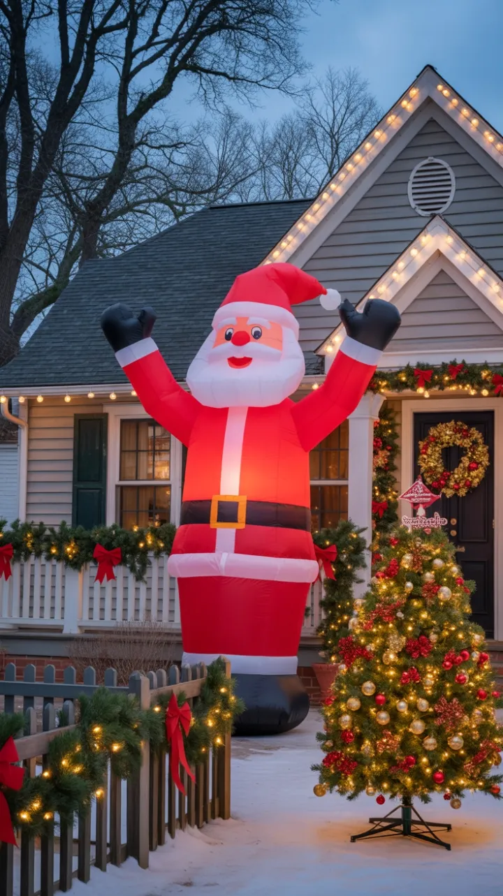 Santa Waves Over a Cozy Twinkling Holiday Home