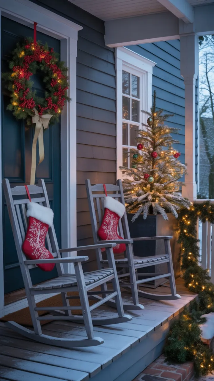 Snow-Kissed Porch Wrapped in Twinkling Holiday Warmth