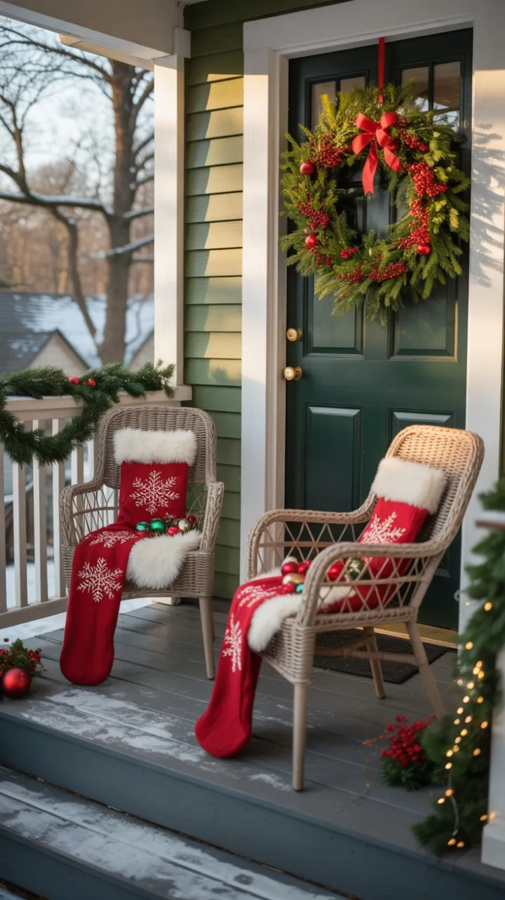 Sunset Glow on a Stocking-Lined Christmas Porch