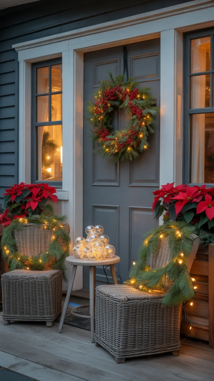 Cozy Christmas Welcome on a Warmly Lit Front Porch