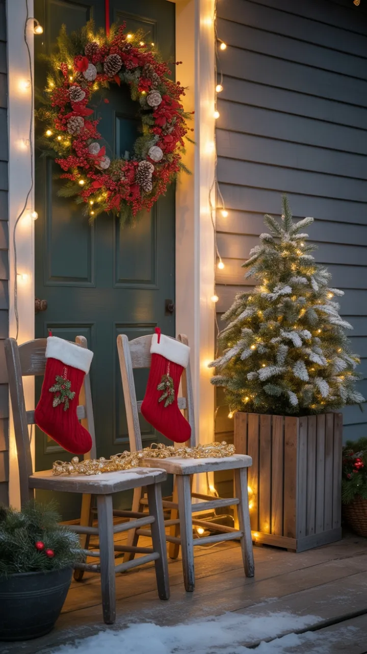 Twinkling Holiday Porch Wrapped in Warmth and Cheer