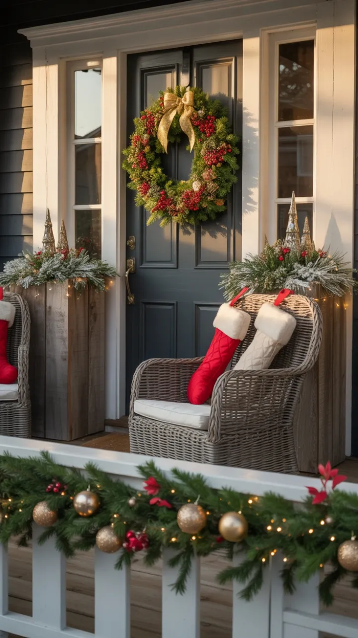 A Cozy Christmas Porch Bathed in Sunset Glow