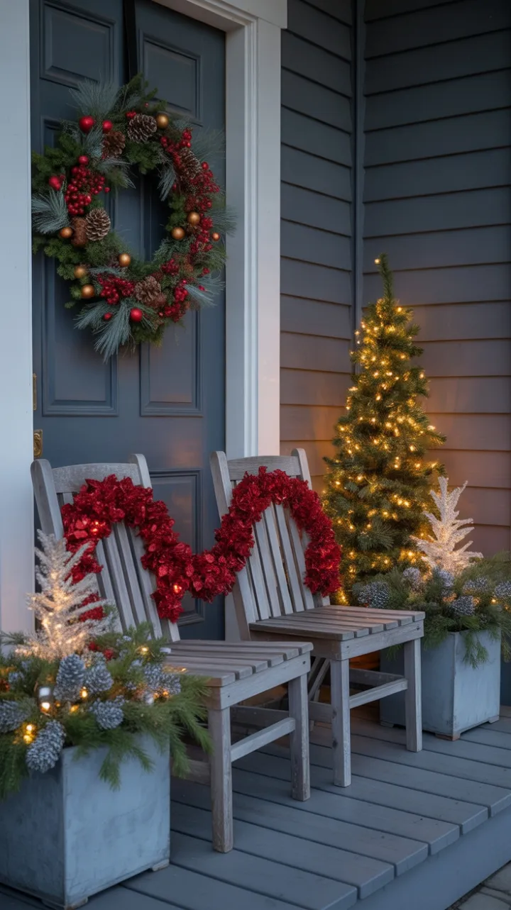 Front Porch Wrapped in Holiday Warmth and Twinkling Cheer