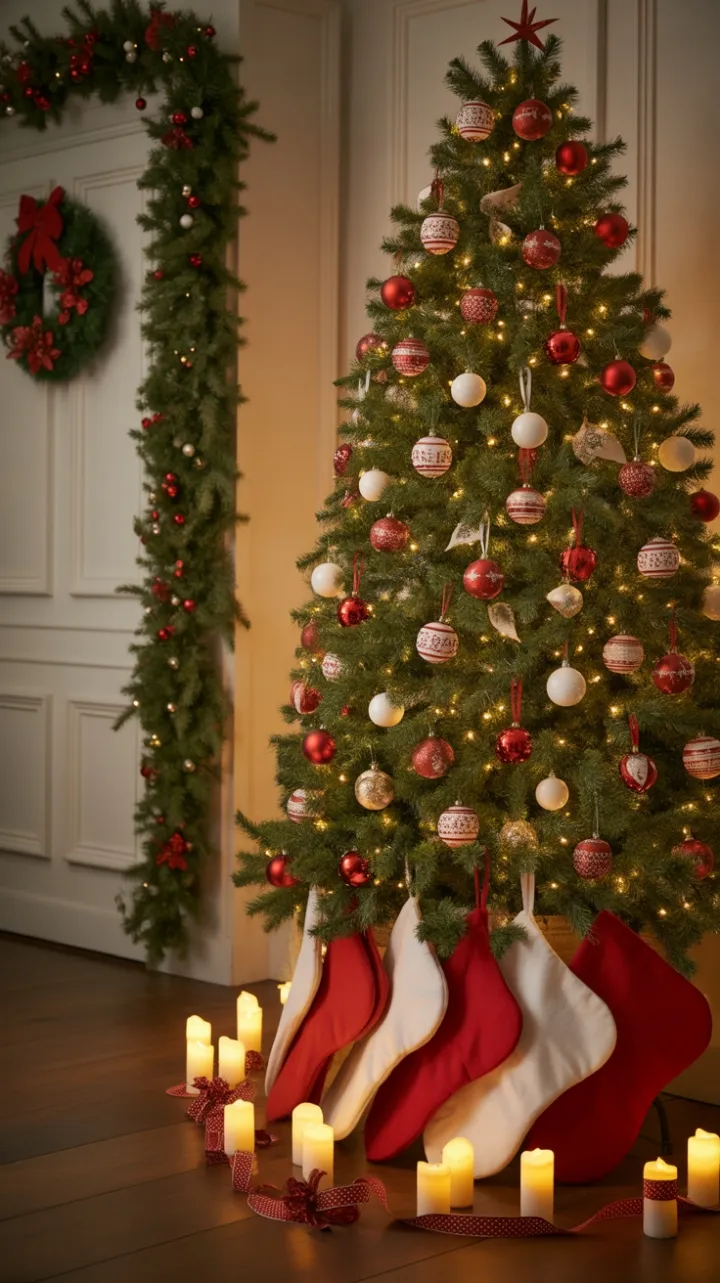 A Cozy Red and White Christmas by the Hearth