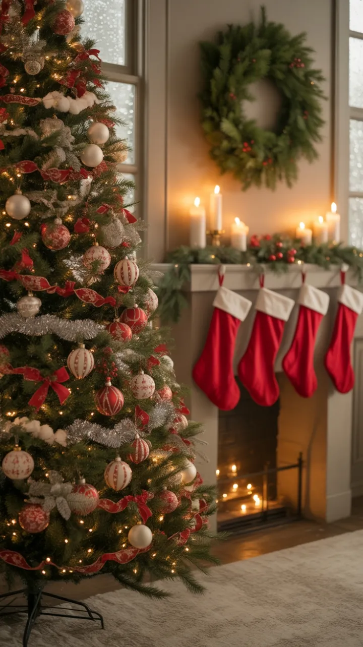 Candlelit Christmas with Vintage Ornaments and Falling Snow