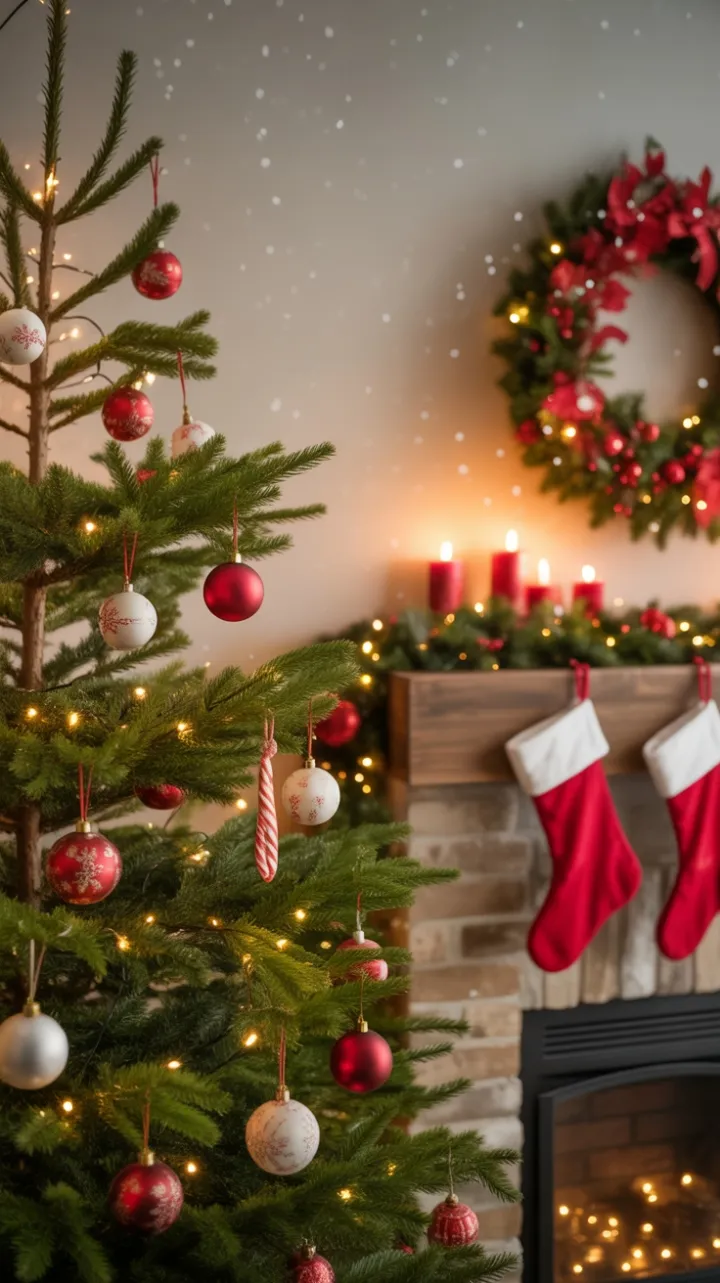 Classic Red and White Christmas by the Warm Hearth and Falling Snow