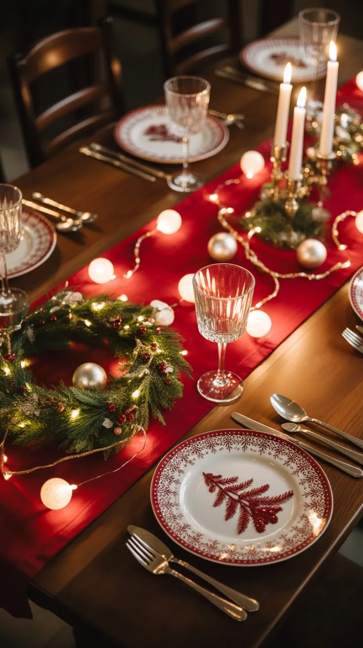 Candlelit Christmas Table of Crimson Elegance