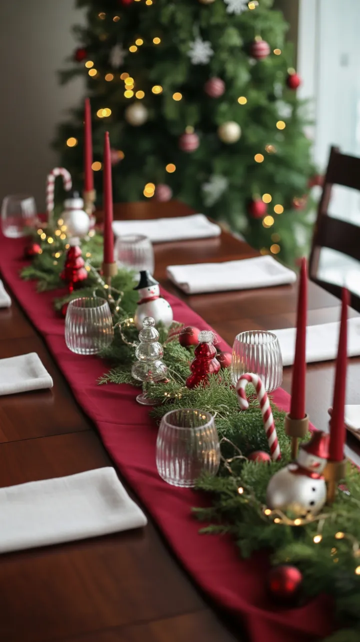 Crimson Runner and Twinkling Ornaments, a Warm Holiday Table