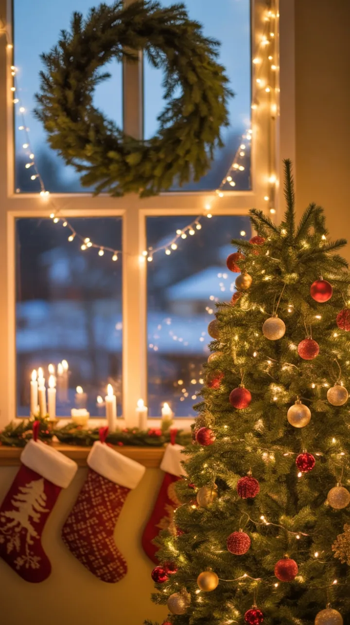 Snow-Kissed Window of Christmas Light and Warmth
