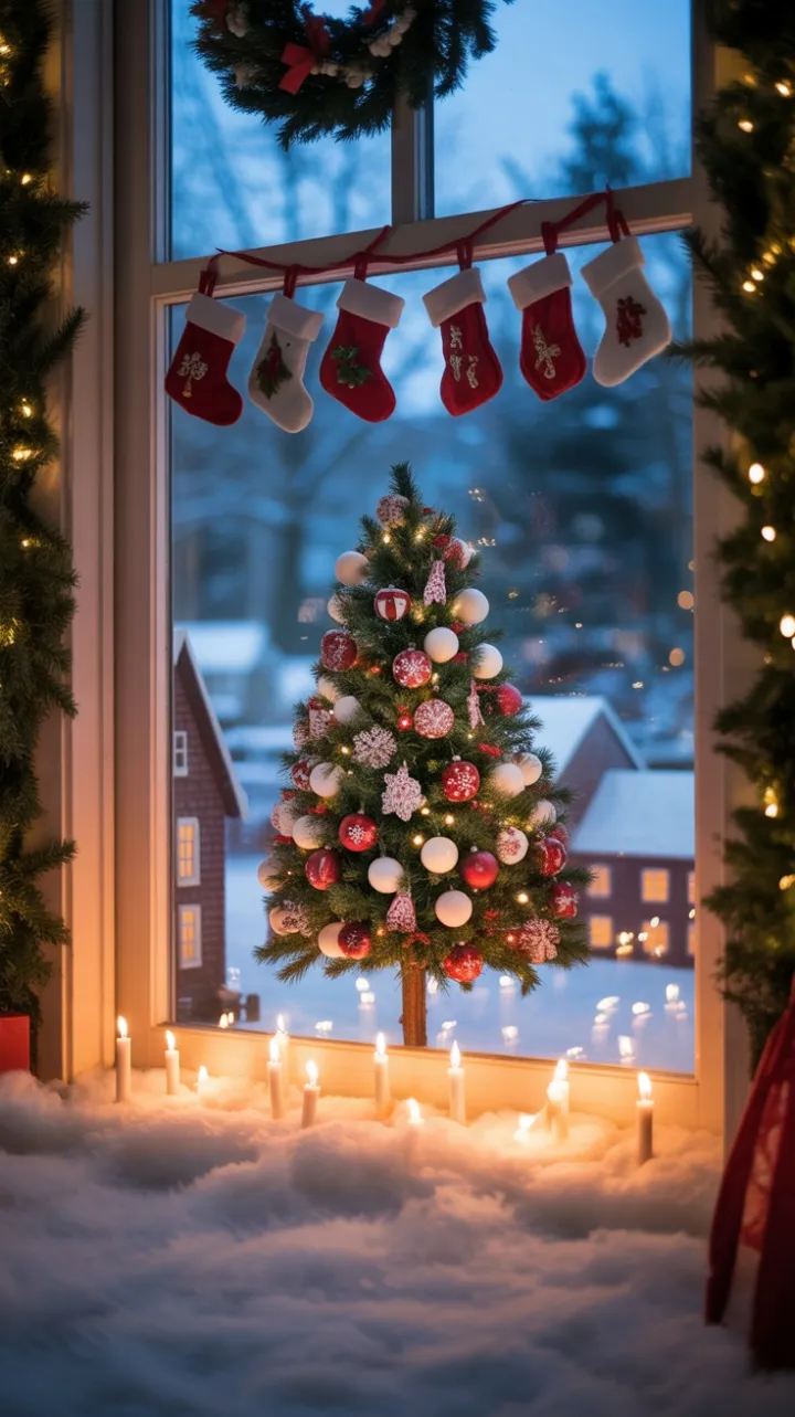 Candlelit Miniature Christmas Village in the Window