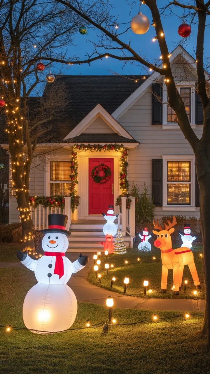 Red-Door Holiday Wonderland at Dusk