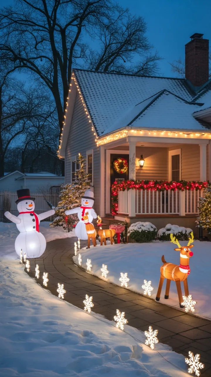 Twinkling Winter Welcome at a Snow-Kissed Porch