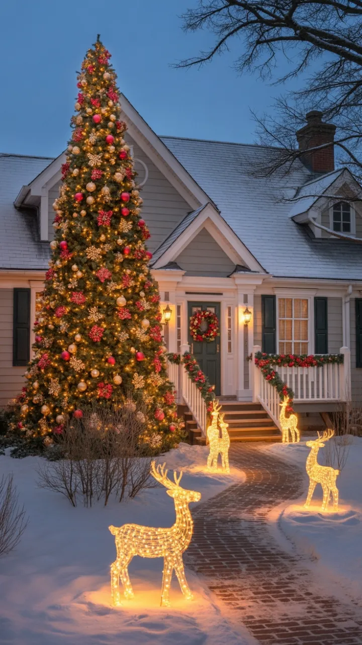 Twinkling Holiday Welcome at a Snow-Dusted Suburban Home