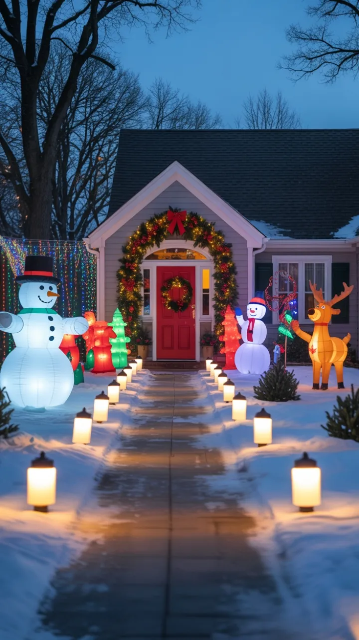 Twilight Welcome at the Snowy Red-Door Holiday Home