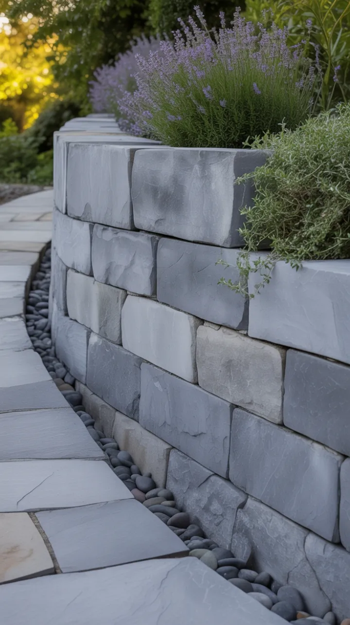 Sunlit Terrace of Weathered Stone and Lavender