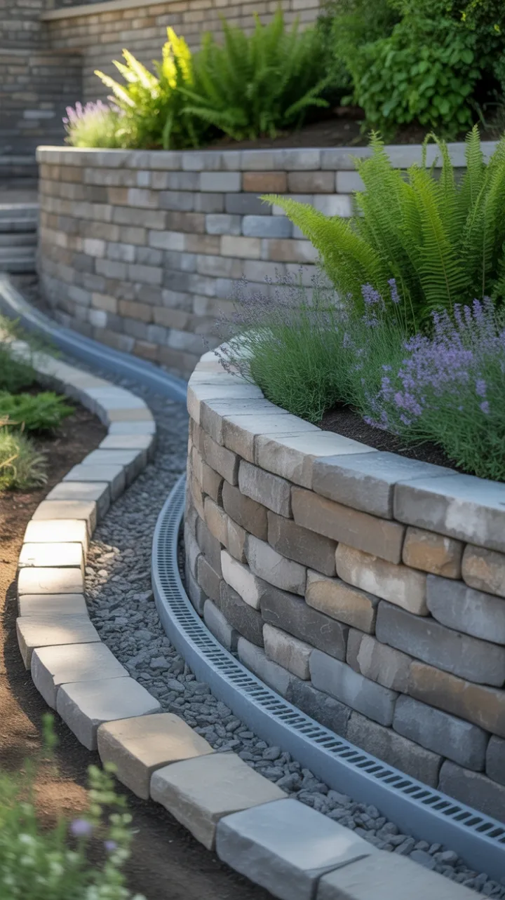 Lavender-Draped Stone Terrace Bathed in Late Afternoon Light