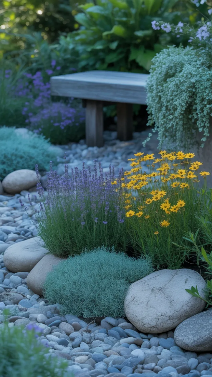 Sunlit Riverstone Retreat with Lavender and Thyme