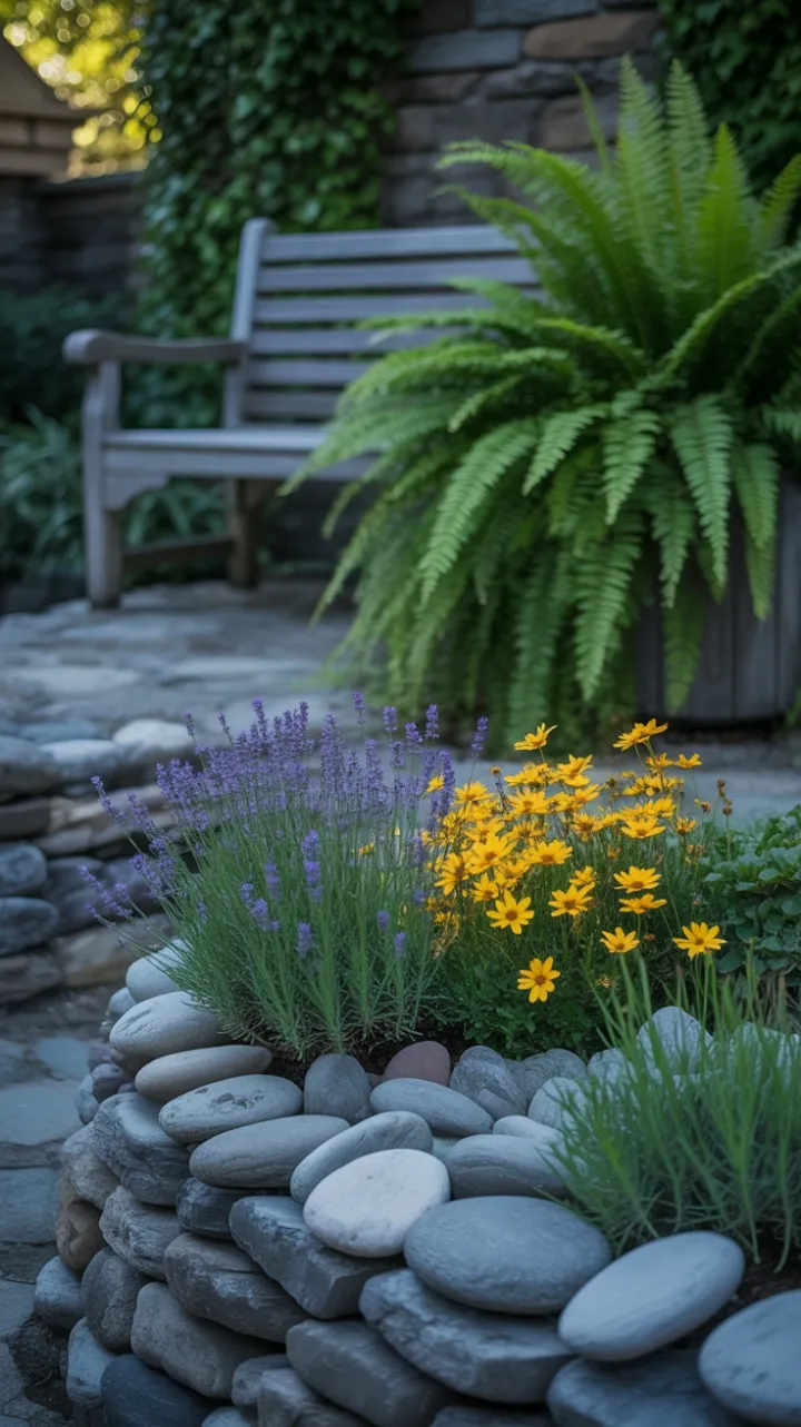 Lavender-Lined Stone Retreat Bathed in Afternoon Light