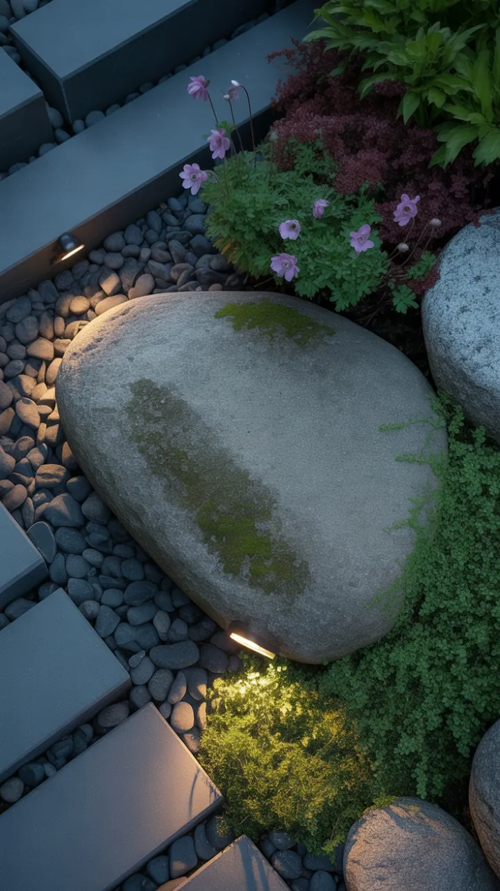 Moss-Kissed River Stone in a Minimalist Rock Garden