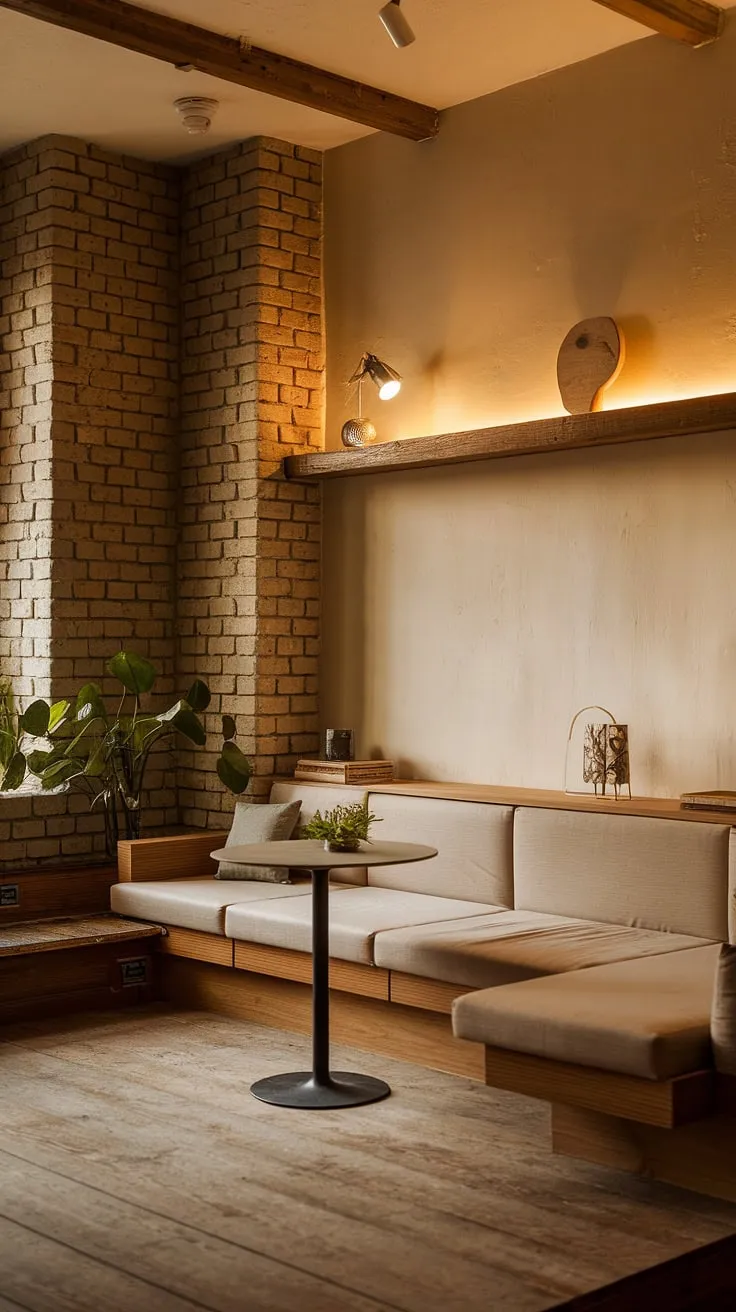 Find your sanctuary in this charming apartment. The exposed brick and wooden floors provide a rustic backdrop for the minimalist furniture, creating a space that's both stylish and incredibly comfortable. The warm lighting and carefully chosen accents contribute to a peaceful and inviting atmosphere, perfect for unwinding after a long day.