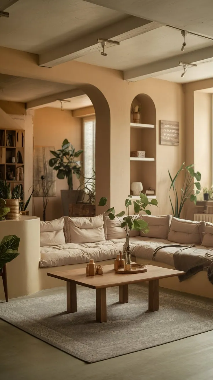 This rustic-chic living room is a testament to the beauty of simplicity. The L-shaped couch, the muted tones, and the carefully chosen decorative items all contribute to a sense of peaceful serenity. It's a space designed for comfort and contemplation, a haven where one can truly relax and recharge.