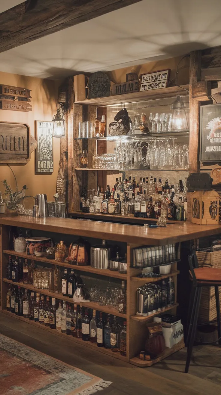 Escape the everyday in this cozy, country-style basement bar. A collection of vintage finds and carefully chosen spirits create a welcoming space, perfect for sharing stories and raising a glass with good company.