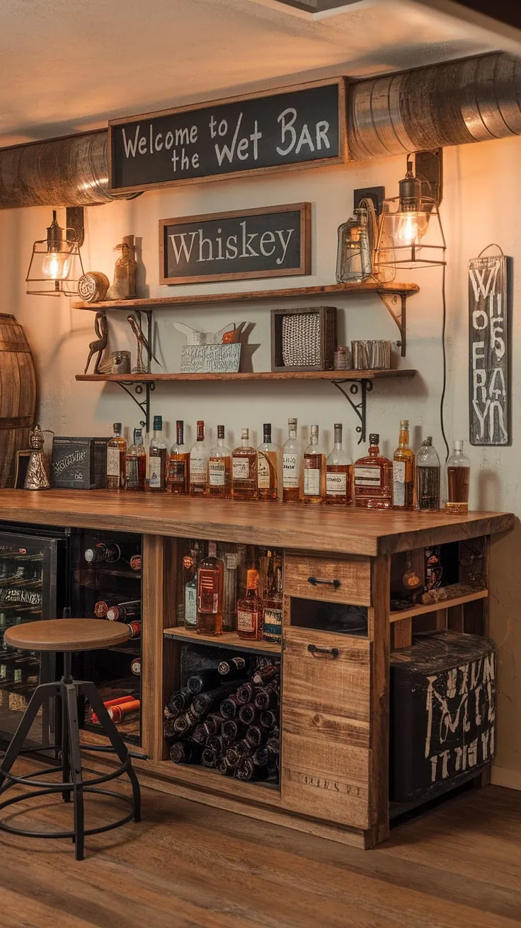Welcome to the Wet Bar, a rustic retreat built for relaxation and camaraderie. The warm lighting, the rich wood, and the carefully curated collection of whiskeys create an atmosphere of pure comfort. A place where stories are shared and friendships are forged.
