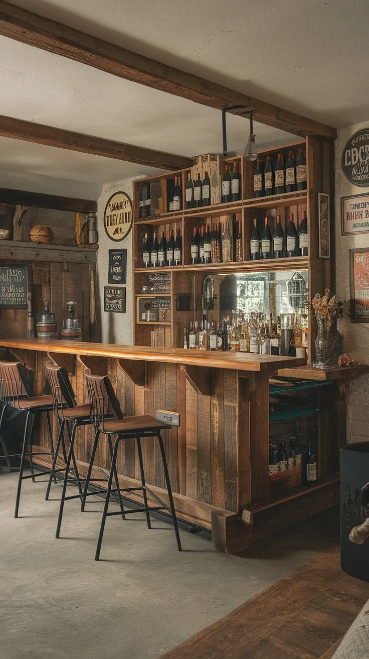 This rustic basement bar, a true man cave, is where stories are made and memories are poured. The rich wood, vintage signs, and carefully curated collection of bourbon and wine create an atmosphere of comfortable sophistication. A perfect spot for a quiet evening or a lively gathering with friends.