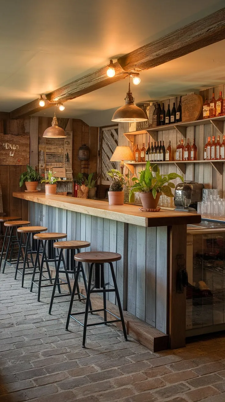 Escape the everyday in this rustic basement bar. The warm lighting, wooden accents, and carefully curated collection of bourbons and wines create the perfect atmosphere for unwinding. A cozy haven awaits.