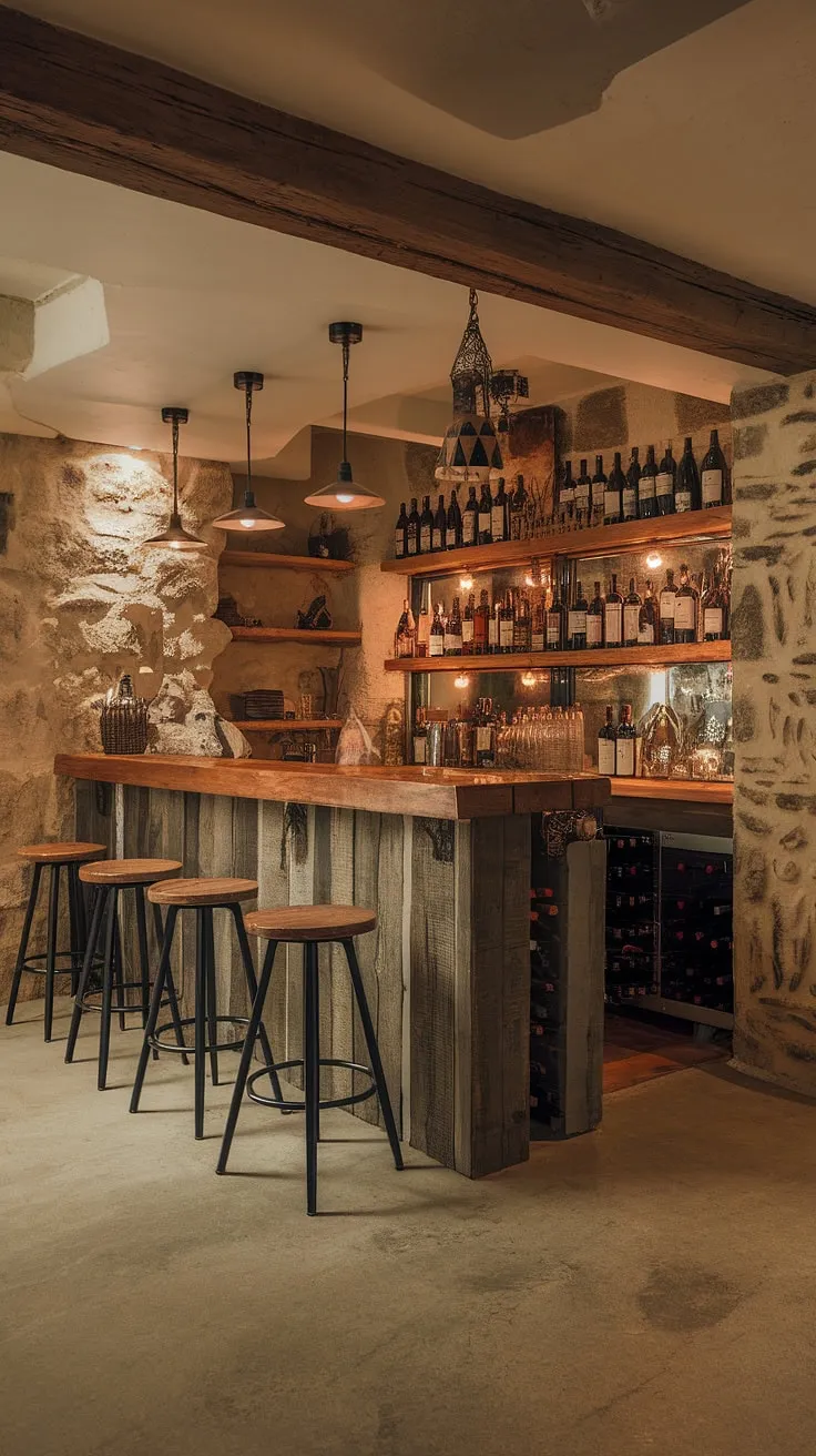 Hand-hewn beams and the comforting aroma of aged bourbon fill this cozy basement bar. A collection of fine wines and spirits lines the shelves, ready to be enjoyed in the warm glow of the stone walls. A place to unwind and reconnect. A sanctuary.