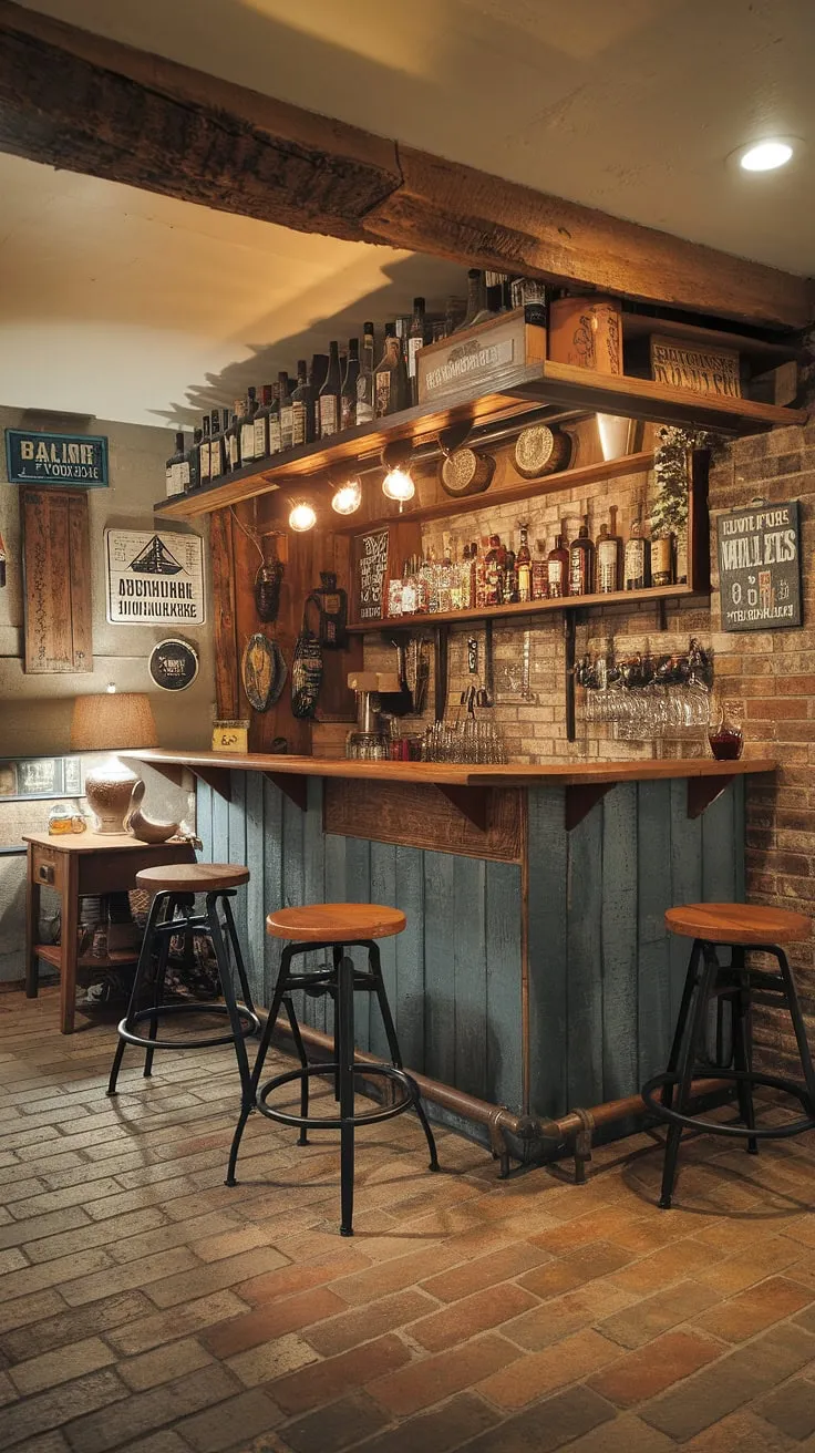 This cozy basement bar is the epitome of rustic charm. A collection of vintage signs and bottles line the walls, creating a unique and inviting space. Settle in on one of the stools, grab a drink, and let the good times roll. A haven for relaxation and good company.