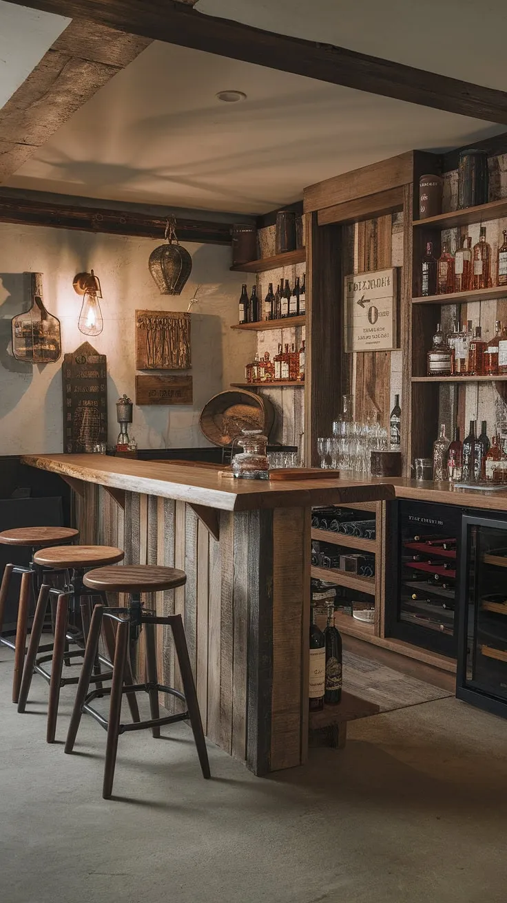 Hand-hewn wood, flickering lantern light, and the comforting aroma of aged spirits-this country-style basement bar is the epitome of masculine charm. It's the ideal spot for a relaxing drink, a thoughtful conversation, or simply enjoying the quiet solitude.