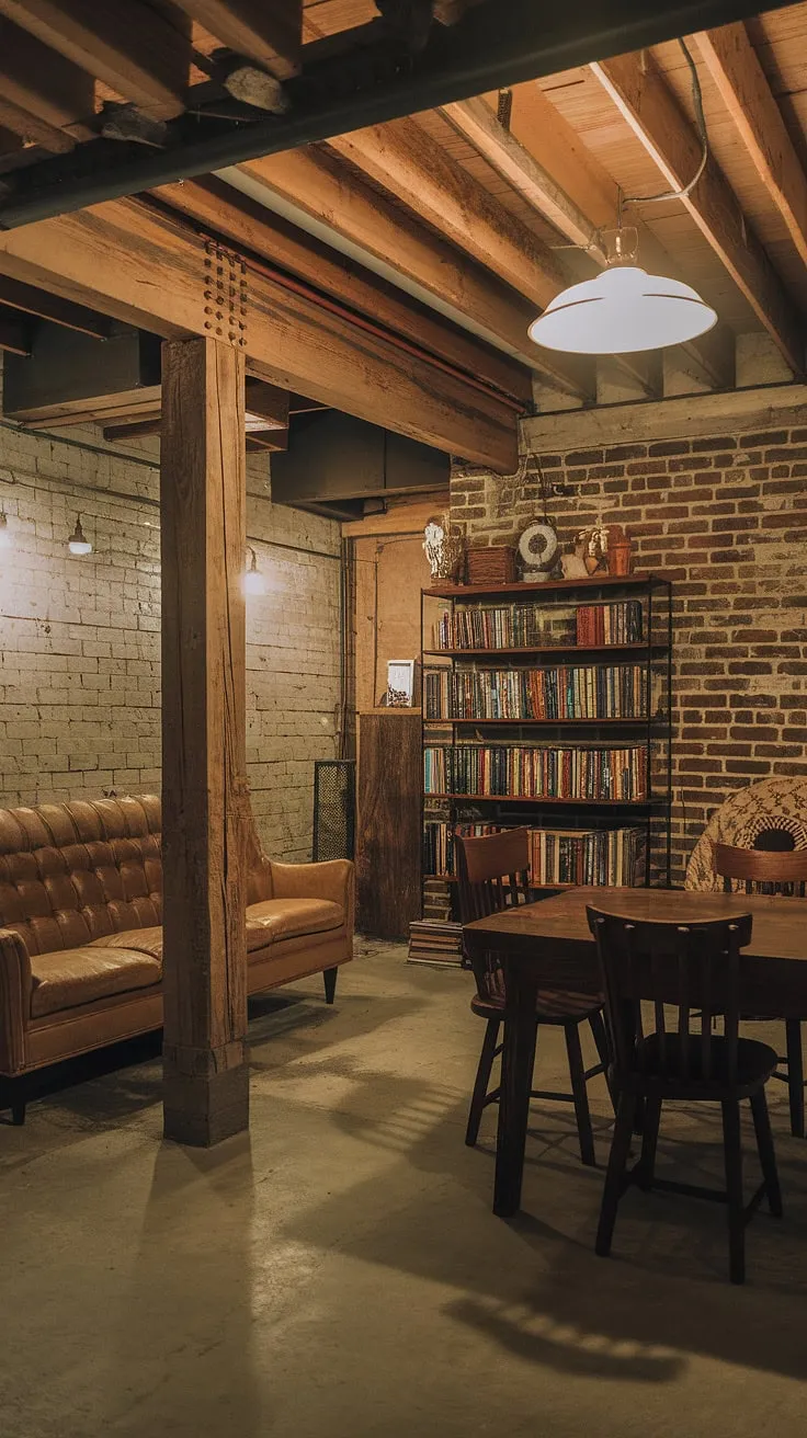 This rustic basement remodel is a cozy haven, showcasing exposed brick, wooden beams, and a vintage aesthetic. The perfect blend of industrial and comfortable, it's a space where memories are made. A testament to thoughtful design and the beauty of repurposing.