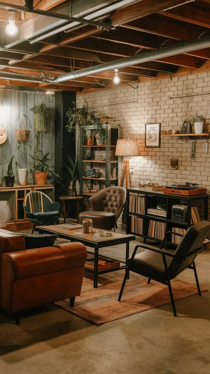 A sanctuary carved from the depths, this basement boasts a cool, vintage aesthetic. The interplay of textures-wood, metal, brick-creates a space that's both inviting and uniquely stylish. A perfect blend of comfort and character.