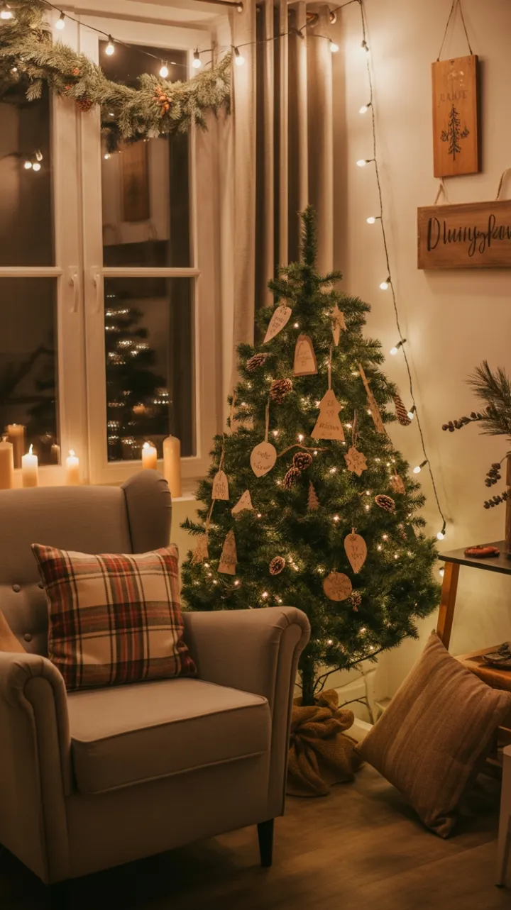 Cozy Rustic Christmas Living Room Aglow with Candlelight