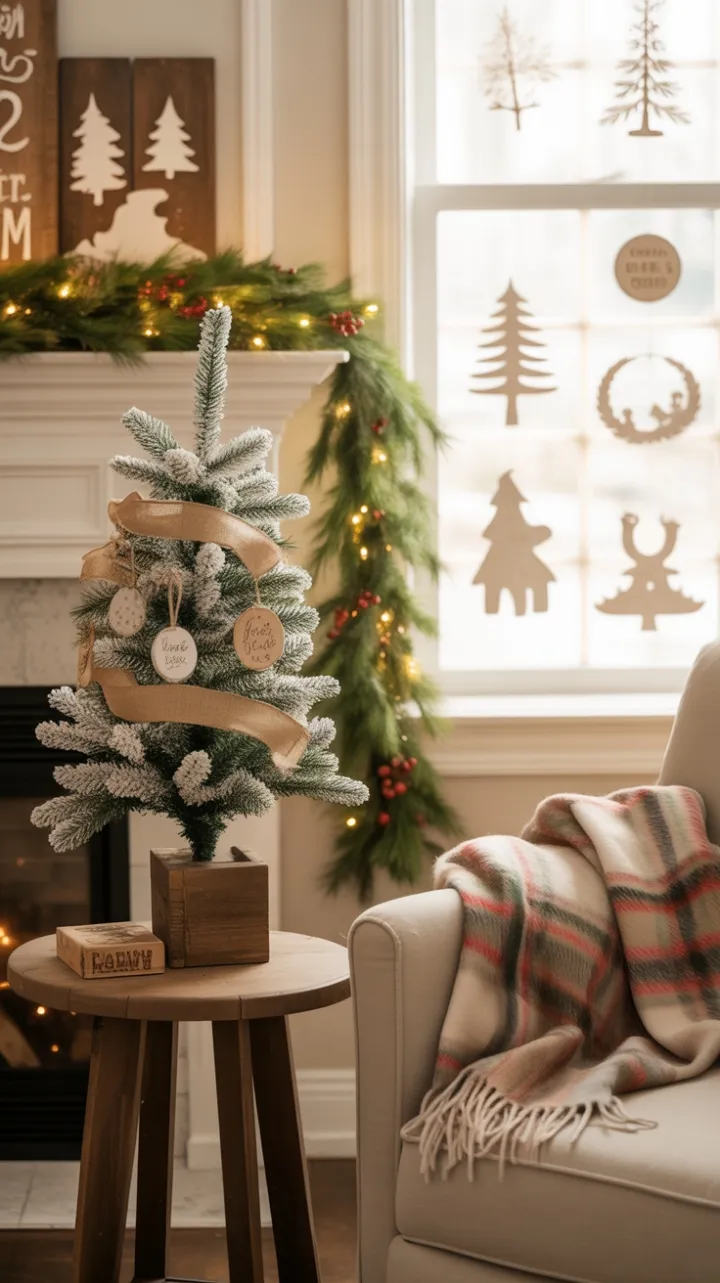 Cozy Rustic Christmas Corner with a Flocked Tree and Handmade Touches